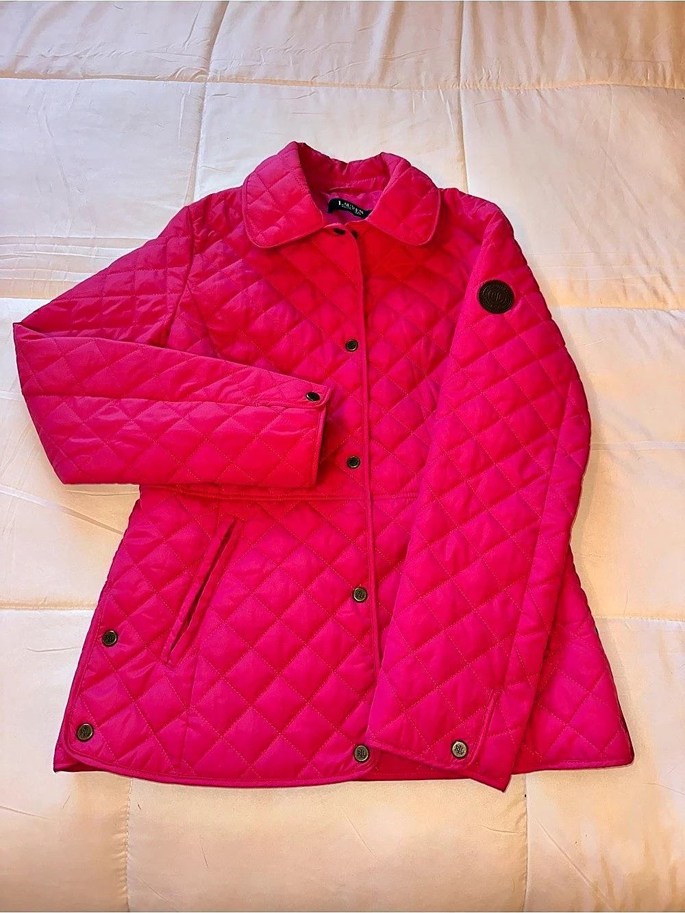 Lauren Ralph Lauren Diamond Quilted Snap Jacket Pink XL